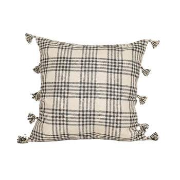 30x30 Inch Plaid Outdoor Pillow Gray Polyester With Polyester Fill by Foreside Home & Garden