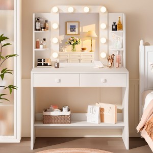 Small Vanity Desk, Vanity with Power Outlet, 3 Lighting Modes & 10 LED Bulbs - 1 of 4