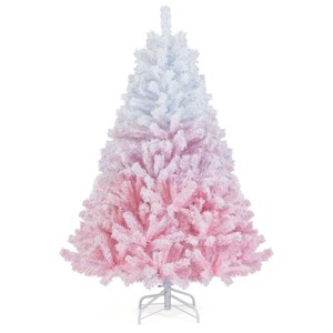White & Pink Flocked Christmas Tree, Full Branch Tips, Fire-Resistant PVC, Hinged Design with Stable Metal Stand - 1 of 4