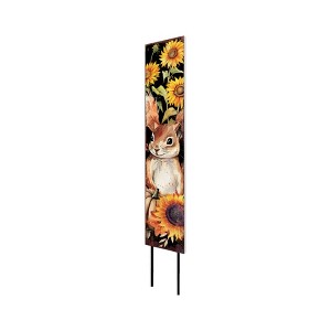 HomeRoots 42" Black Yellow And Tan Solid Wood Sunflowers And Squirrel Garden Stake - 1 of 4