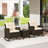 Tangkula 3 Piece Outdoor Rocking Set Rattan Rocking Chair Set w/ Tempered Glass Table Seat - 3 of 4