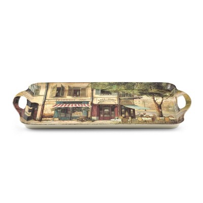 Parisian Scenes 19" Multicolor Melamine Handled Serving Tray