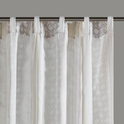 Wikineon 2pk Poly Printed Curtain Panel with Tufted Stripe White/Taupe 2-PK 50x95 Multicolor
