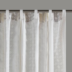 Wikineon 2pk Poly Printed Curtain Panel with Tufted Stripe White/Taupe 2-PK 50x95 Multicolor - 1 of 4