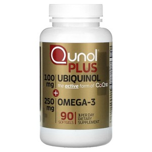 Qunol Plus Ubiquinol + Omega-3, 100 mg + 250 mg, 90 Softgels - 1 of 2