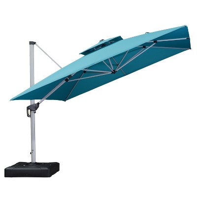 PURPLE LEAF 9/10/11/12ft Square Patio Cantilever Umbrella with Base Windproof Offset Heavy Duty Sun Umbrella for Pool Lawn Garden 360 Degree Rotation
