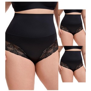 INSPIRE CHIC 3 Packs Women's Lace Trimmed Tummy Control High Waisted Soft Breathable Full Coverage Briefs - 1 of 4