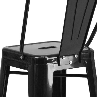 Black 30" Metal Bar Stool with Removable Back and Footrest