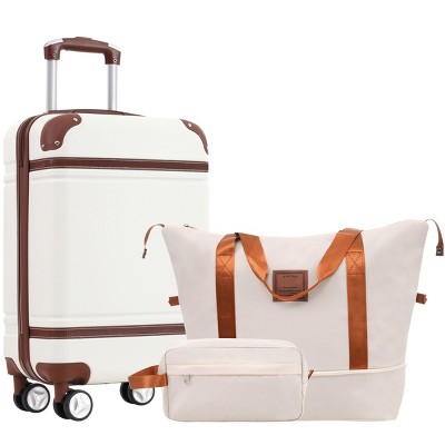 3-Piece Hardshell Luggage Sets With Bags Carry-On Suitcase Double Spinner Wheels With Tsa Lock,Single Vintage Luggage 20 In-Cuddlewood