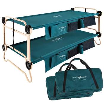 Disc-O-Bed X Large Cam-O-Bunk 2 Person Bench Bunked Double Bunk Bed Cot with 2 Side Organizer and Carrying Bags for Camping Trips, Green