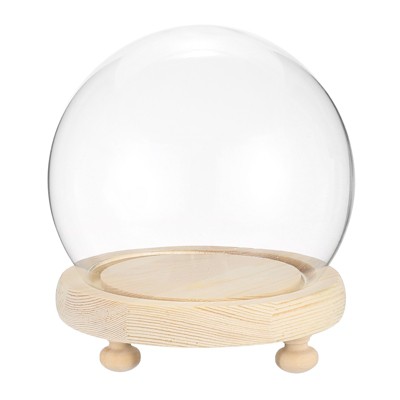 Unique Bargains High Borosilicate Glass Dustproof Tabletop Bell Jar with Wooden Base 1 Pcs