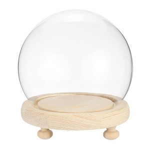 Unique Bargains High Borosilicate Glass Dustproof Tabletop Bell Jar with Wooden Base 1 Pcs - 1 of 4