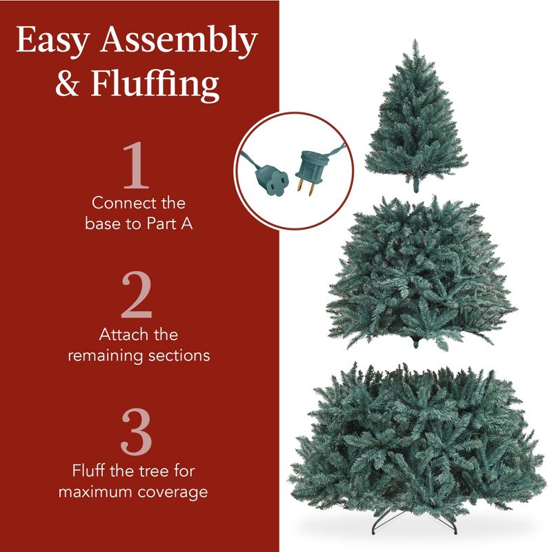 Best Choice Products Pre-Lit Blue Spruce Christmas Tree w/ Foldable Base, Incandescent Lights, 5 of 9