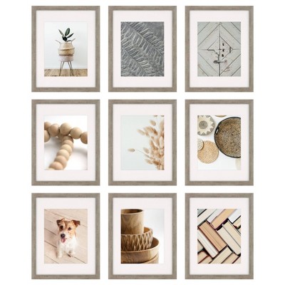 12" x 15" Gallery Wall Picture Frame Set with Decorative Art Prints/Hanging Template Gray - Instapoints