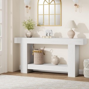 Nasitip  Grey/Flame Pattern 2-Tier Console Table, Farmhouse Wooden Entryway Table with Storage for Living Room & Hallway - 1 of 4