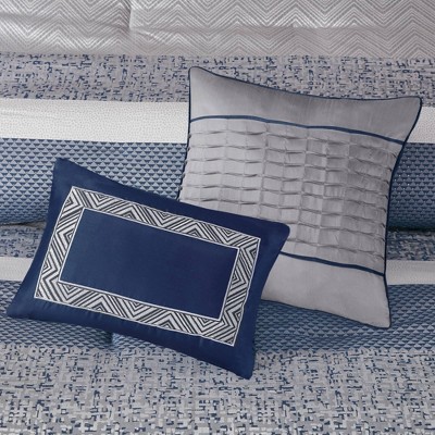Navy and Gray Geometric Jacquard Queen Comforter Set