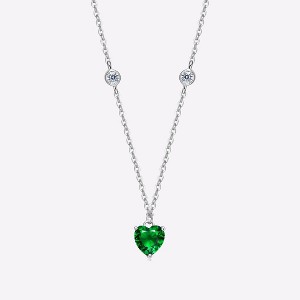 Guili Sterling Silver Necklace with Cubic Zirconia Heart Pendant – A Classic & Elegant Gift for Any Occasion, Available in Green, Blue, or Red - 1 of 4