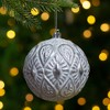 Northlight 3.5" White and Silver Floral Distressed Christmas Ball Ornament - 2 of 3
