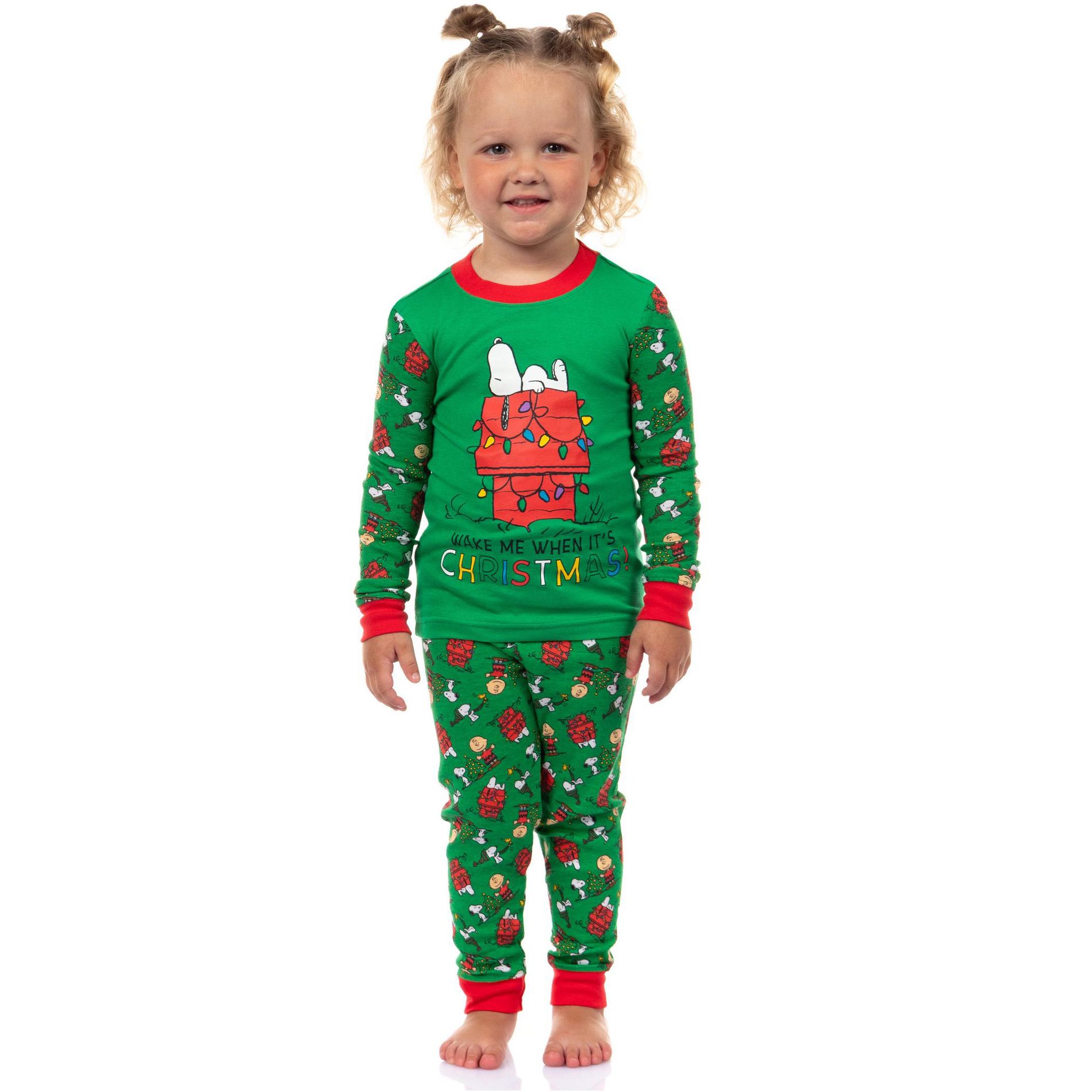 Snoopy Toddler Pajamas Wake Me When It's Christmas Tight Fit Sleep Set Multicolored