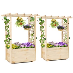 Tangkula 2PCS Wooden Raised Garden Bed/ Lattice Trellises Hanging Roof Drainage Outdoor - 1 of 4
