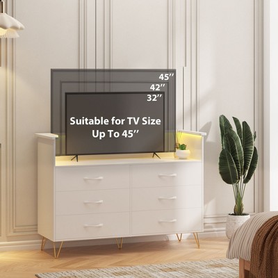 Dresser for Bedroom with LED Lights – 6 Drawer Dressers with Charging Station, Wood Storage Chest for Entryway, Closet, Living Room, Hallway