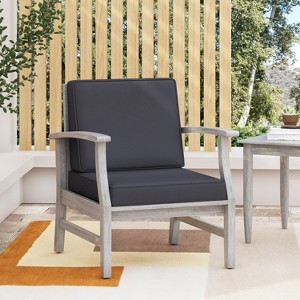 Okak Rustic Patio Accent Chairs Upholstered Club Chairs,Set of 1,Outdoor Acacia Conversation seat for Porch,Garden&Backyard,400lbs Max - 1 of 4