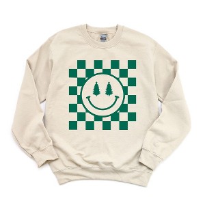 Simply Sage Market Women's Graphic Sweatshirt Checkered Christmas Smiley - 1 of 2