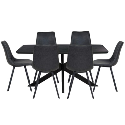 LeisureMod Ravenna 7-Piece Dining Set, 1 X-Shape Base Table 6 Dining Chairs