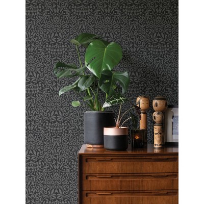 Brewster Darcy Peel and Stick Wallpaper Charcoal