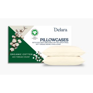 Delara 100% Organic Cotton Percale Weave Pillowcase Set of 2, Smooth & Moisture-Wicking Pillowcases - 1 of 4