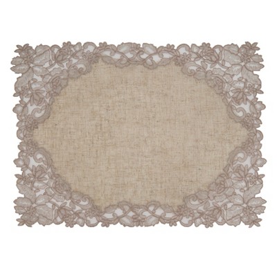 Taupe Embroidered Lace Floral Placemats and Napkins Set