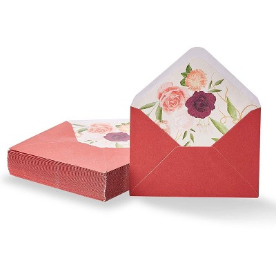 Paper Junkie 50-Pack A1 Watercolor Red with Floral Lining Envelopes 3 x 5 for Invitations & Greeting Cards