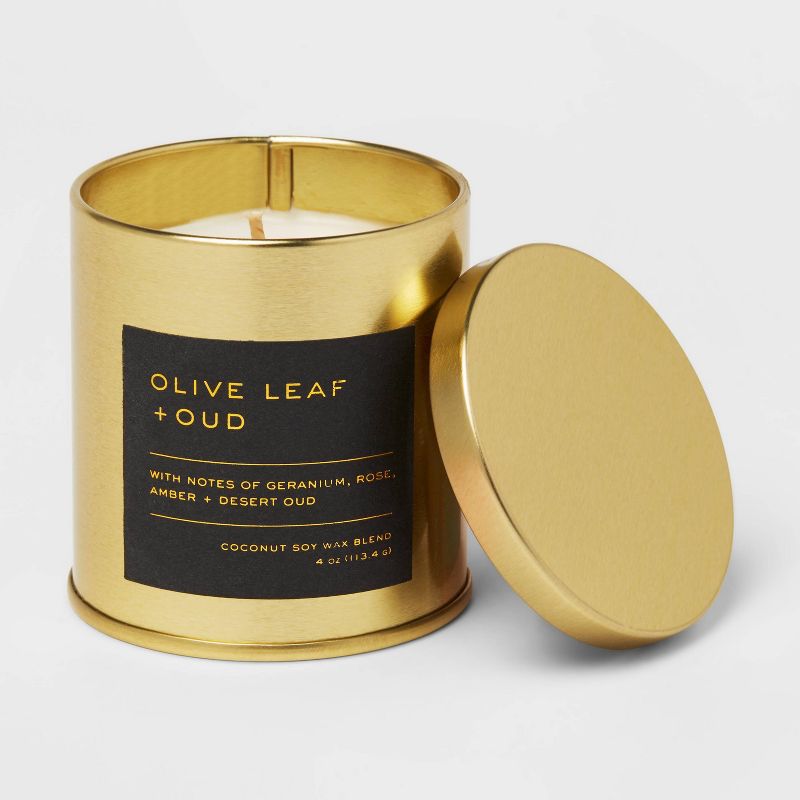 4oz Lidded Metal Jar Black Label Olive Leaf and Oud Candle - Threshold&#8482;, 3 of 6