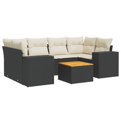 vidaXL Patio Sofa Set with Cushions Outdoor Furniture 7 Piece Poly Rattan - Black and Cream