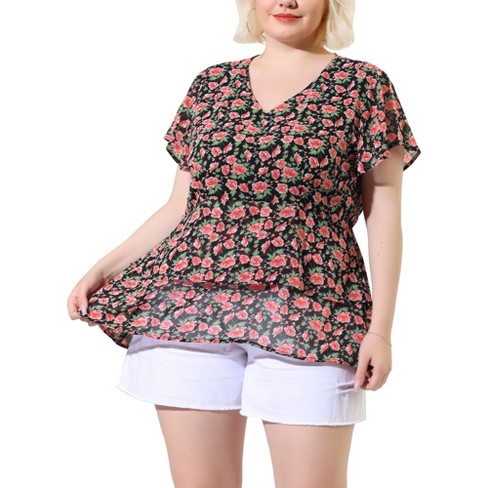 Agnes Orinda Women's Plus Size Tiered Floral Babydoll Sweetheart