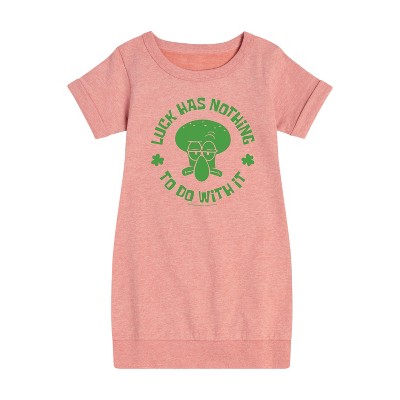 - SpongeBob Squarepants - Squidward Luck Graphic Short Sleeve Fleece Dress