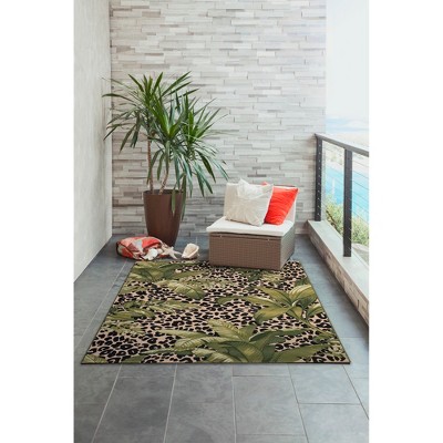 Black and Green Tropical Leopard Print Indoor/Outdoor Rug