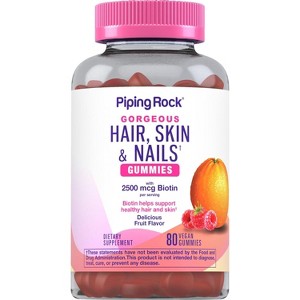 Piping Rock Hair Skin and Nails Vitamins | 80 Gummies | Natural Fruit Flavor - 1 of 4