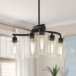 YANSUN 22 in. 6-Light Black Chandelier Adjustable Industrial Pendant Light with Clear Glass for Dining Room Kitchen - 1 of 1