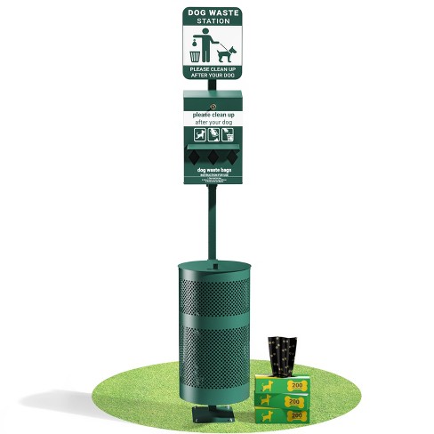 Lancaster Home Pet Waste Station-Roll Bag Dispenser-Sanitizer Bottle-Trash Can with Lid - Green