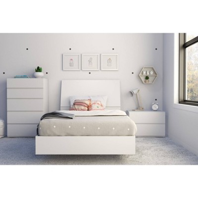 Sleek Modern White Nightstand with Charging Station and Storage Drawer