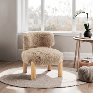 GDFStudio Evans Modern Faux Fur Accent Chair with Wooden Legs - 1 of 4