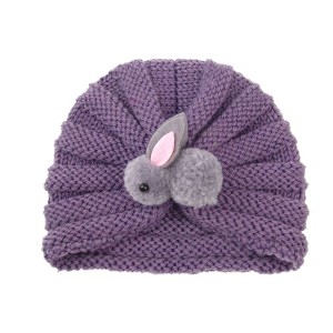 MyKids-USA Newborn Baby Solid Color Rabbit Patched Design Wool Knitting Tire Caps - 1 of 2