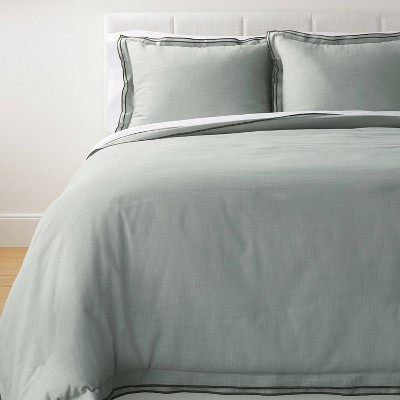 King Double Flange Merrow Stitch Duvet Cover & Sham Set Light Teal ...