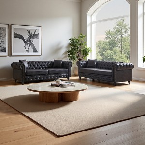 126" Tech Fabric Chesterfield 3+3 Seater Sofa Set with Rolled Arms & 4 Cushions - 1 of 4