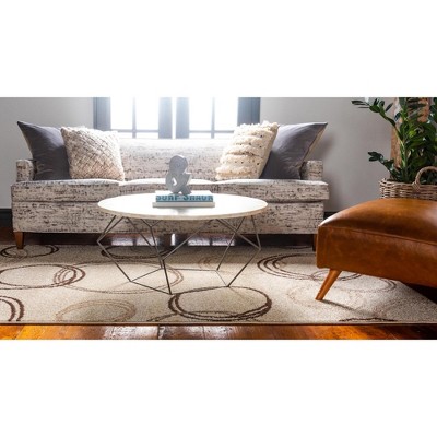 Beige Geometric Low Pile Area Rug 5' x 8'