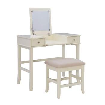 Jackson Traditional Wood Flip-up Mirror 2 Drawer Vanity and Upholstered Stool Cream - Linon