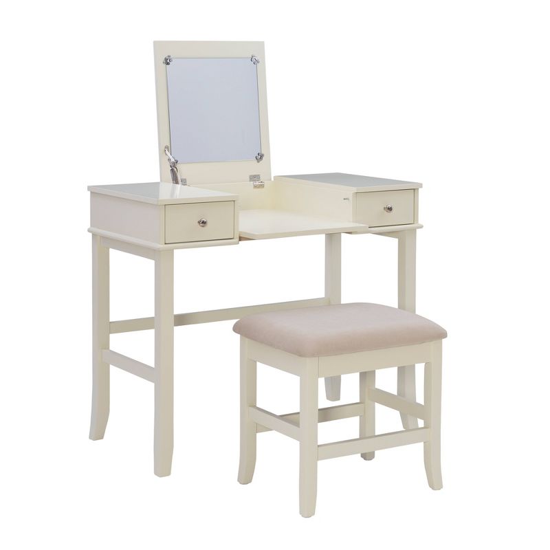 Jackson Traditional Wood Flip-up Mirror 2 Drawer Vanity and Upholstered Stool Cream - Linon, 1 of 22