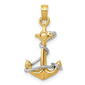 Black Bow Jewelry 14k Two Tone Gold Small Anchor Adorned with a Rope Pendant - 1 of 4