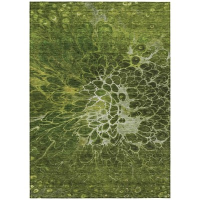 Olive Green And Sage Abstract Washable Indoor Outdoor Area Rug